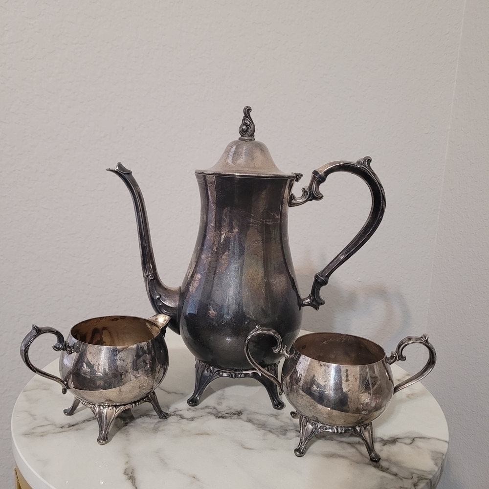 Vintage Silver Plated Tea Set teapot Creamer Elegant Tarnished